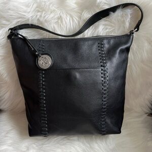 Tommy Bahama Black Leather Shoulder Bag 10x11x5 Bag Charm NWOT